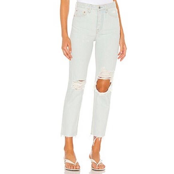 GRLFRND Button Fly Super High Rise Straight Leg Mica Crop Jeans In Romeo Size 27 - Picture 1 of 9